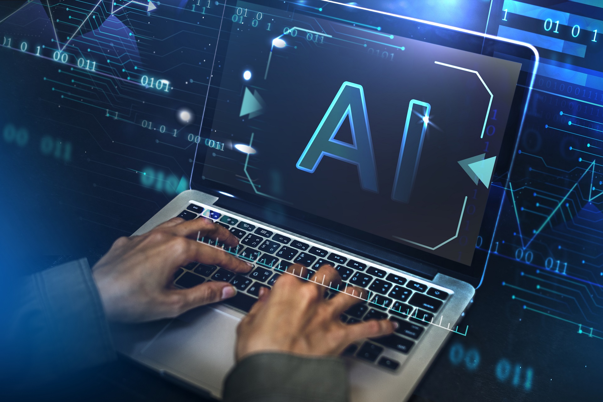 Man using AI audio transcriptions on laptop