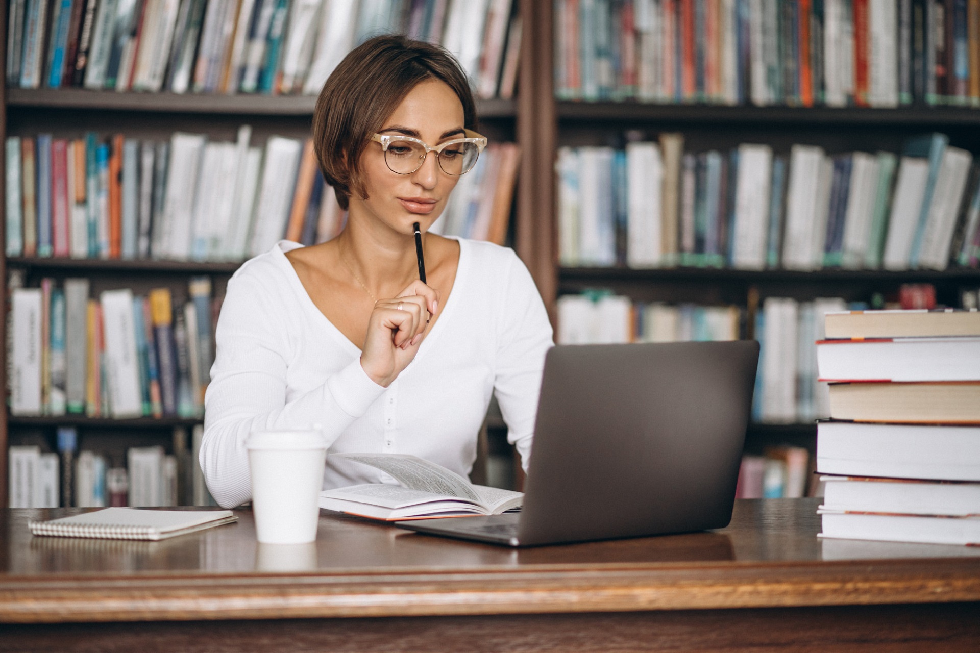 Female student learning how to improve the research process